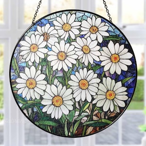 Daisy Stained Glass Suncatcher, Bright Floral Window Hanging Decor, Daisy Lovers Gift, Birthday Suncatcher Gift, Nature Lovers Decor Gift