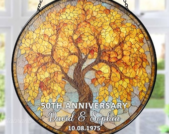 Personalized 50th Wedding Anniversary Gift, 50th Golden Anniversary Suncatcher/Tree of Life Window Hanging/Golden Tree 50th Anniversary Gift