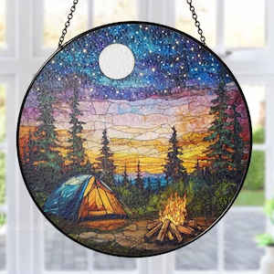 Starry Campfire Glass Suncatcher, Starry Night Camping Suncatcher, Campfire Suncatcher, Camping Art, Camping Lover Gifts, Camping Keepsake