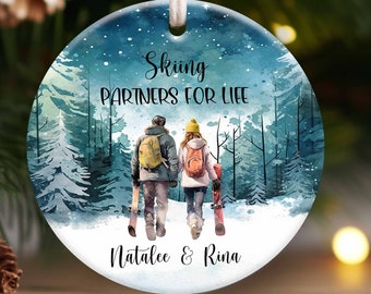 Personalized Skiing Partners For Life Ornament, Christmas Gift for Skier, Skiing Couple Ornament, Custom Name Gift For Skier, Xmas Keepsake