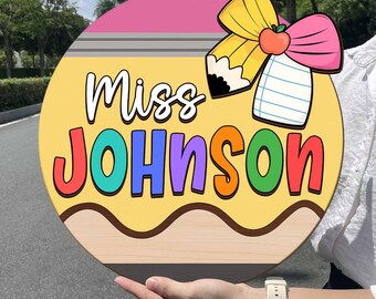 Personalized 3D Teacher Door Sign, Pencil Teacher Door Hanger, Teacher Appreciation Gift, Back To School Teacher Gifts, Teacher Welcome Sign