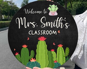 Personalized Cactus Teacher Door Sign, Teacher Succulent Door Hanger, Plant Lover Door Hanger, Teachers Appreciation, Classroom Decor