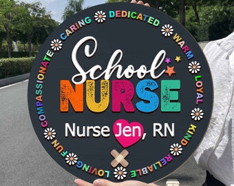 2D/3D School Nurse Personalized Door Sign, School Nurse Unique Gift, School Nurse Door Hanger, Custom wooden Door Sign Gift for New Nurse