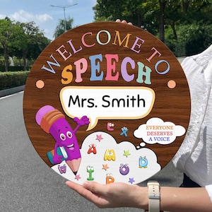 Speech Therapy Door Sign, Personalized Welcome To Speech 3D Door Sign, Speech Language Teacher Door Hanger Gift,Teacher Classroom Decor Sign