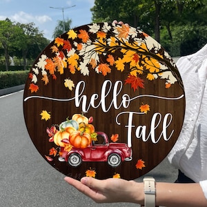 Hello Fall Door Sign, Hello Fall Door Hanger, Hello Pumpkin Door Sign, Fall Door Decor, Autumn Decor, Front Door Decor, Fall Leaves Sign