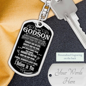 Personalized Gift for Godson, Graduation Gift for Him, Godson Gifts, Dogtag Keychain for Godson, Gift from Godparents/ Godmother and Godson