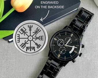 Engraved Viking Watch for Men, Viking Watch Gift for Him, Vegvisir Watch, Viking Gift Watch for Man, Father's Day Gift for Dad