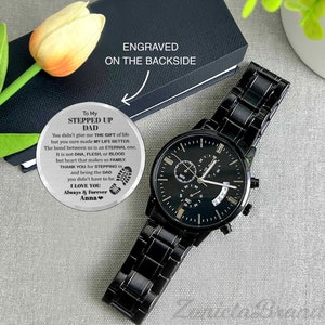 Personalized Step Up Dad Gift, Father&#39;s Day Gift for Step Dad, Bonus Dad Gift, Engrave Watch for Stepdad Gift, Stepfather Father Day Gift