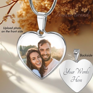 Personalized Photo Picture Heart Necklace Engraved, Custom Photo Heart Necklace, Personalized Necklace Gift for Mom/Women on Mother&#39;s Day