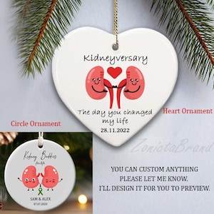 Kidney Ornament, Kidney Transplant Christmas Ornament, Kidneyversary Ornament, Kidney Donor Gift, Thank You Gift for Organ Donation