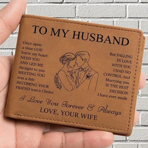 Cartera personalizada para hombre, regalo de San Valentín para el marido de parte de la esposa, regalo de cartera para el marido, regalo de San Valentín para él, regalo significativo para mi hombre