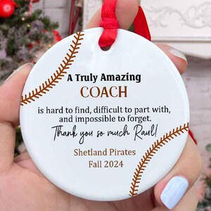 Personalized Baseball Coach Ornament, Coach Appreciation Ceramic Ornament from Baseball Team, Christmas Gift For Baseball Coach