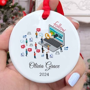 Personalized Influencer Christmas Ornament, Custom Christmas Gift For Social Media Influencer, Social Media Addict Christmas Gift