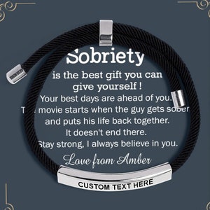 Sobriety Gifts for Men, Custom Recovery Gifts for Husband, Recovery Bracelet For Men, AA Anniversary Gift, Leather Sobriety Bracelet for Men