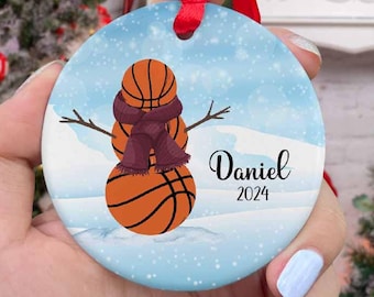 Basketball Snowman Christmas Ornament, Personalized Basketball Player Christmas Ornament, Basketball Christmas Keepsake, Sports Ornament