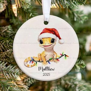 Personalized Gecko Christmas Ornament, Lizard Bearded Dragon, Pet Beardie Ornament, Kids Name Personalized Ornament, Custom Gecko Ornament
