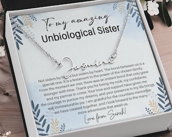 Unbiological Sister Personalized Name Necklace Gift, Friendship Necklace, Soul Sister Jewelry, Sentimental Birthday Gifts for Best Friend