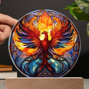 Phoenix Faux Stained Glass Circle Plaque Gift, Phoenix Plaque,  Inspirational Gift, Mythical Creature, Phoenix Lover Gifts, Recovery Gift