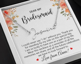 Personalized Name Necklace For Bridesmaid, Gift For Maid Of Honor, Necklace From Bride, Thank You Gift For Bridesmaid, Bridesmaid Keepsake