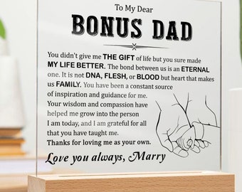 Bonus Dad Plaque, Personalized Acrylic Plaque for StepDad, Custom Gift for Step Dad, Stepfather Gift from Step Daughter, Thank You Gift