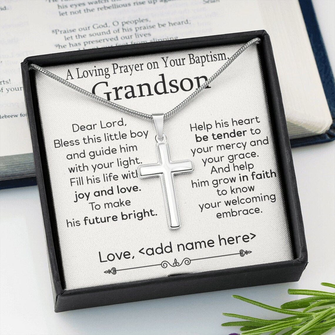 Grandson Baptism Gift Cross Jewelry Christening Gift for Etsy