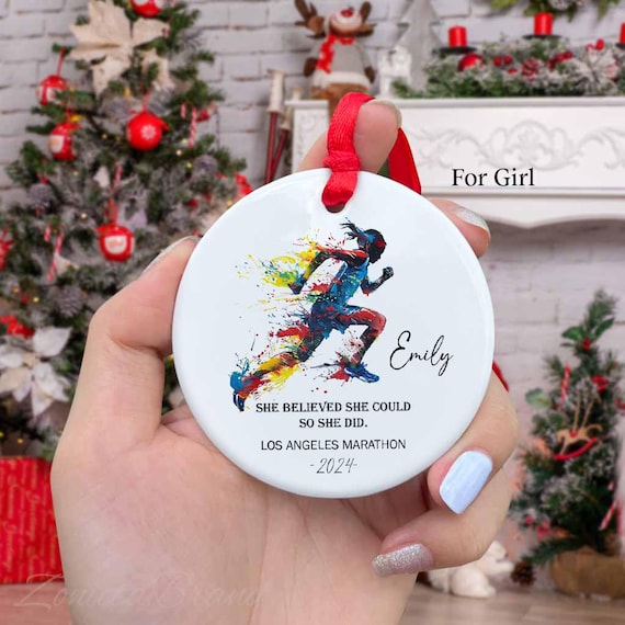 Personalized Running Ornament, Marathon Ornament Christmas Gift, Runner Ornament, Runner Christmas Ornament, Marathon Lover Keepsake Gift