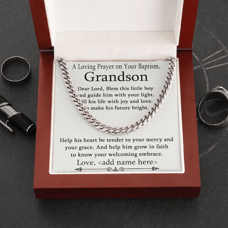 Grandson Baptism Necklace Gift Christening Gift for Grandson Etsy