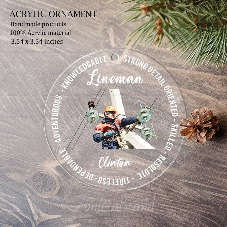 Personalized Lineman Acrylic Ornament, Custom Photo Lineman Christmas ...
