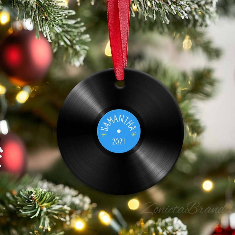 Personalized Vinyl Record Ornament, Christmas Vinyl Record Song