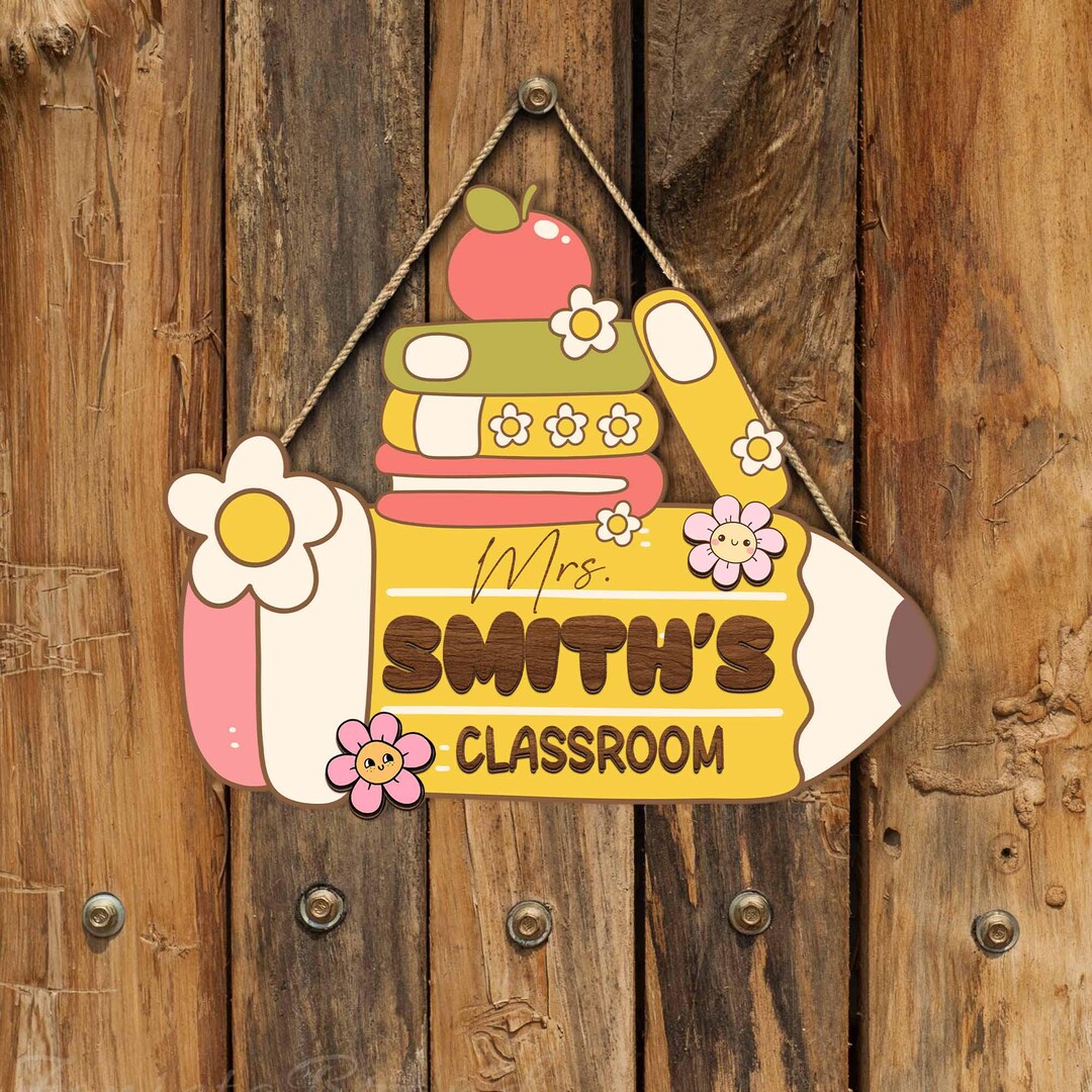 Personalized Pencil Classroom Door Sign Gift for Teacher, Custom ...