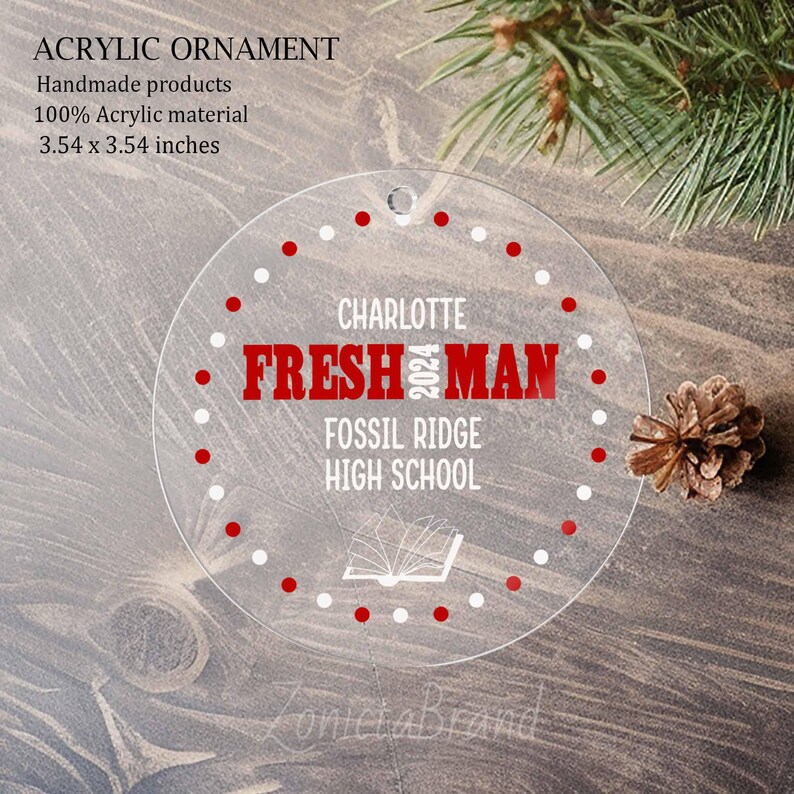 Personalized Acrylic Ornament for Freshman, Student Class of 2024