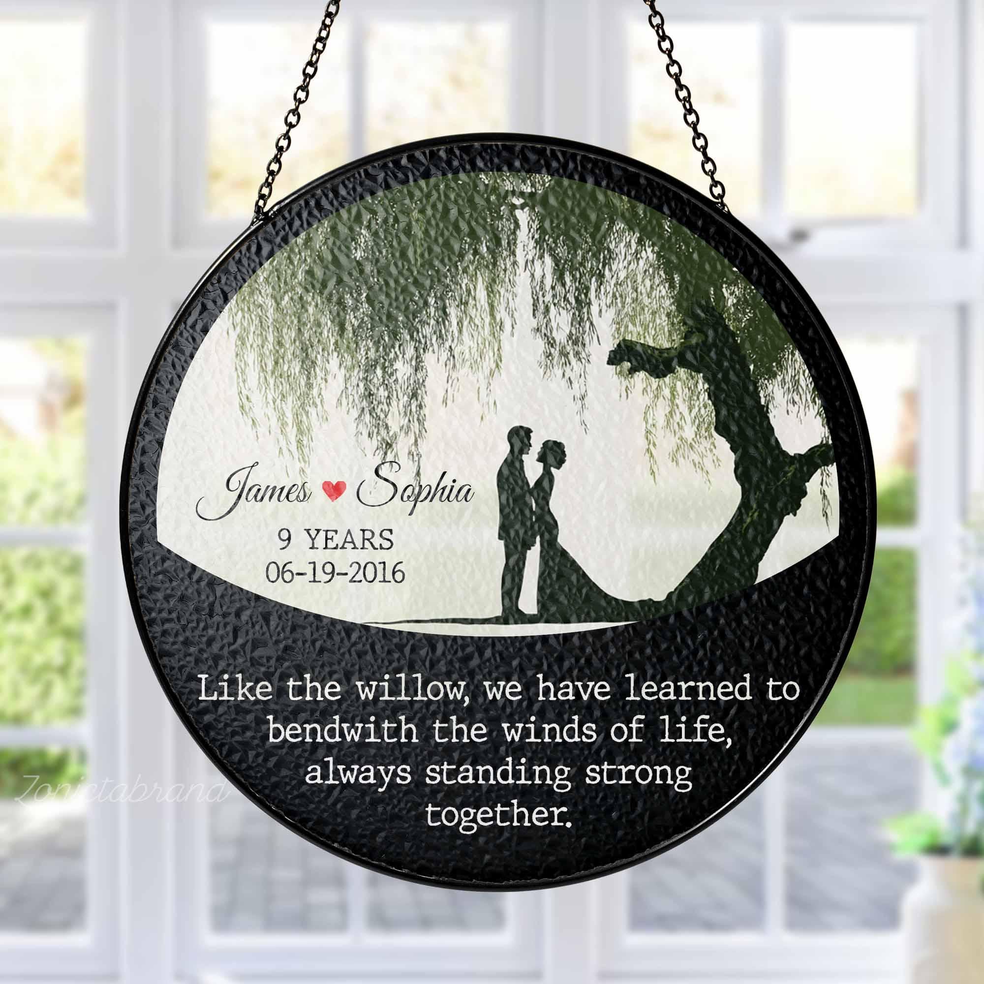 Custom 9th Anniversary Willow Tree Suncatcher, 9th Anniversary Gift For Couple, Wedding Anniversary Keepsake, Anniversary Couples Gifts