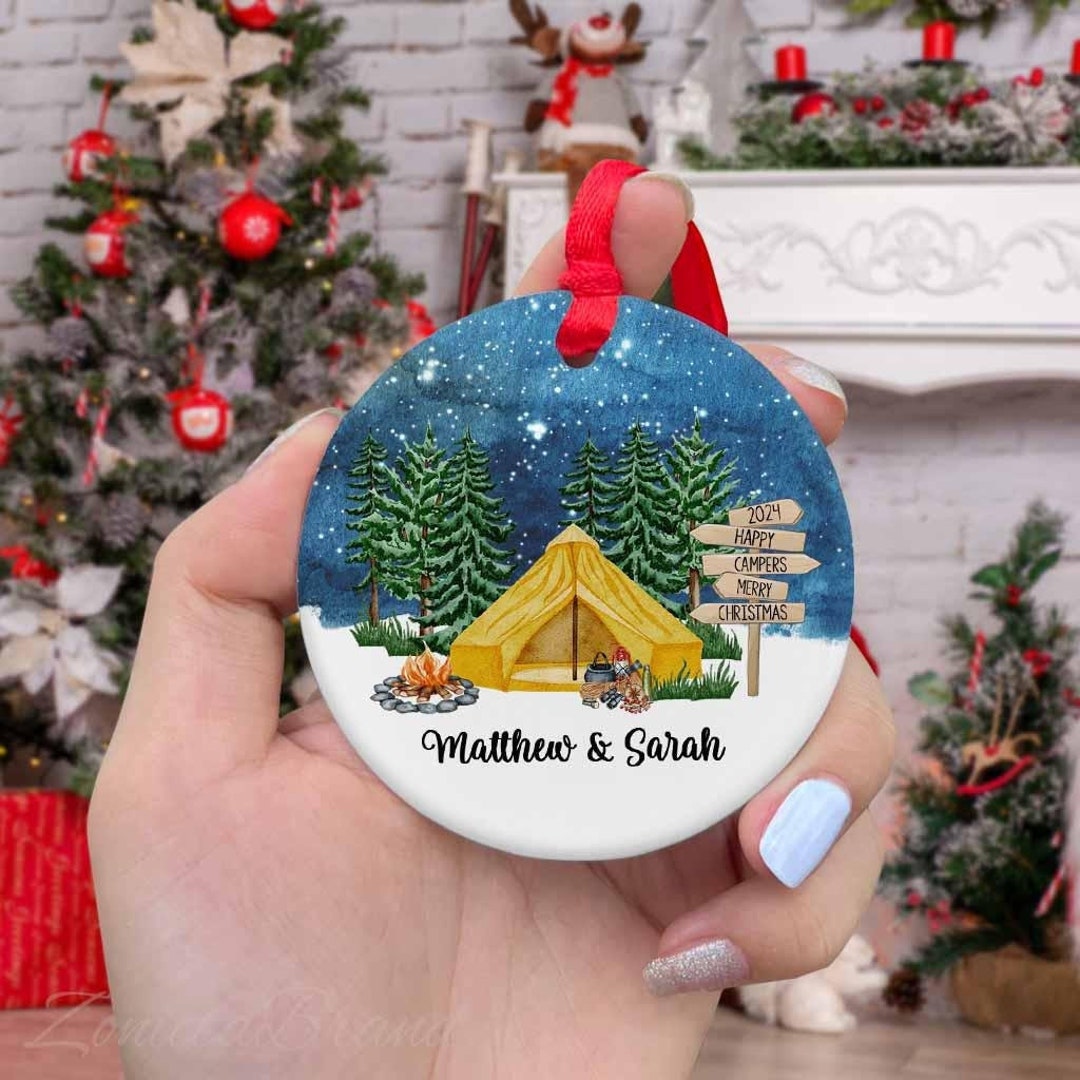 Personalized Camper Ornament, Happy Camper Gift, Tent Ornament, Custom ...