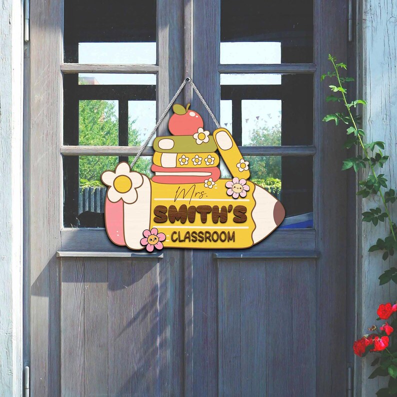 Personalized Pencil Classroom Door Sign Gift for Teacher, Custom ...