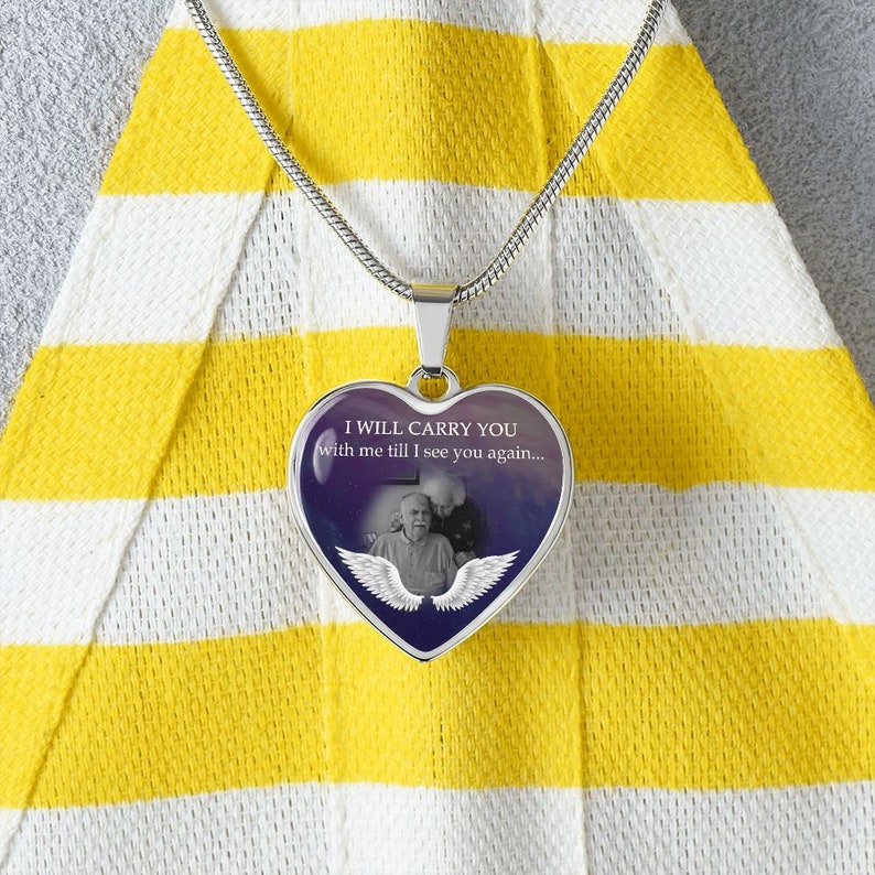 Personalized Photo Memorial Necklace Memorial Heart Necklace Etsy