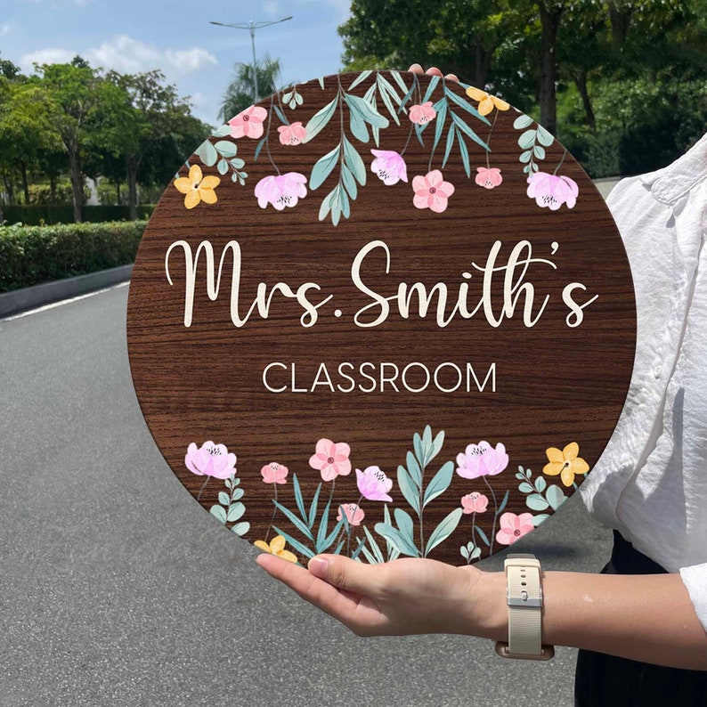 Floral Teacher Door Sign, Classroom Welcome Sign Gift for Teacher, Gift for Teacher, Teacher Classroom Door Hanger, Back To School Decor