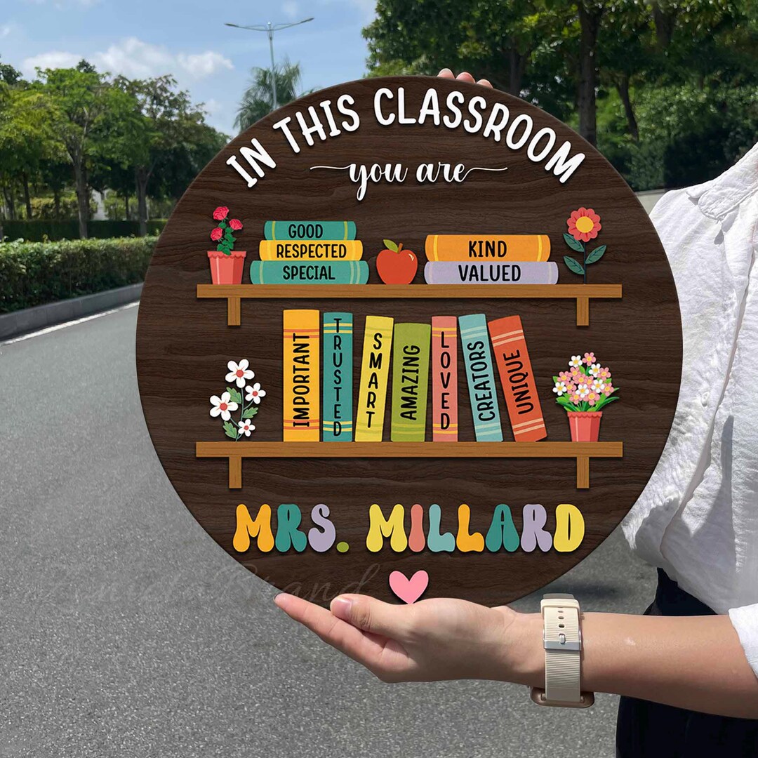 Personalized Teacher Door Sign, Bookshelf Sign for Classroom, in This ...