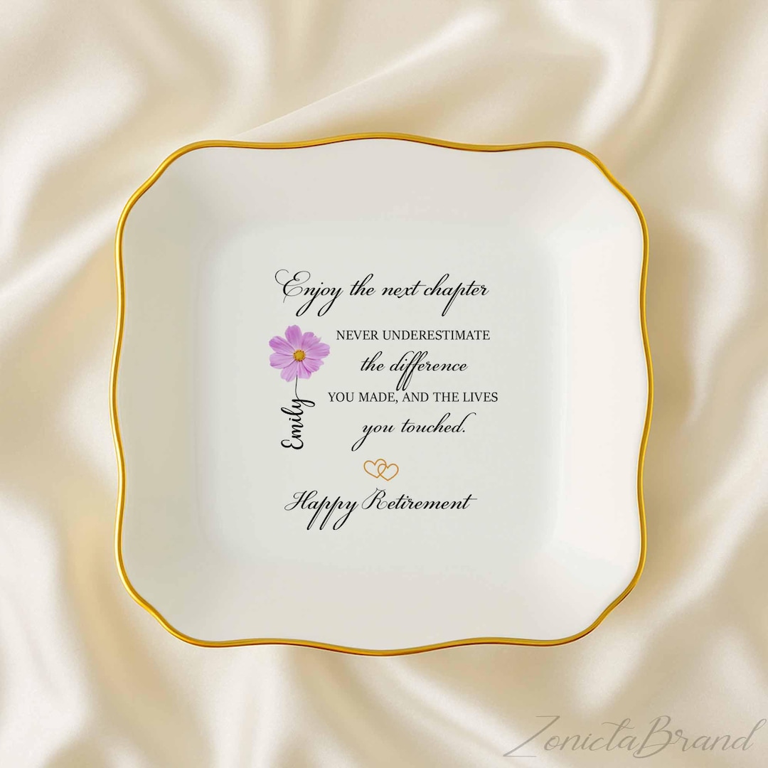 Retirement Counter Rings Custom Retirement Ring Dish, Personalized Birth Flower Trinket Tray ...