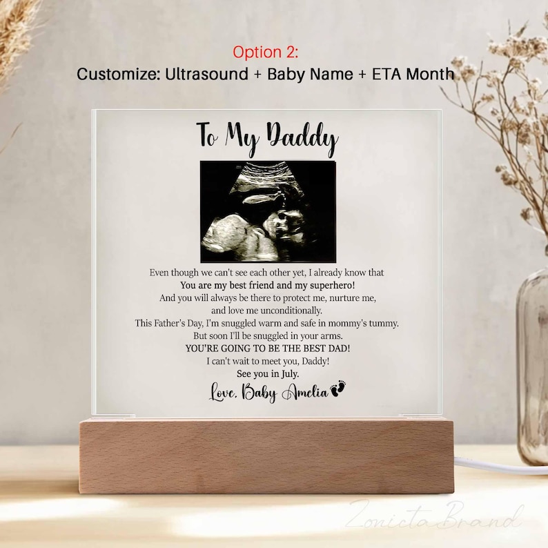 Personalized Plaque Gift for Daddy, Daddy To Be Gift from Bump, Ultrasound Photo Plaque for New Dad, Gift for New Dad, Fathers Day Gift Option 2