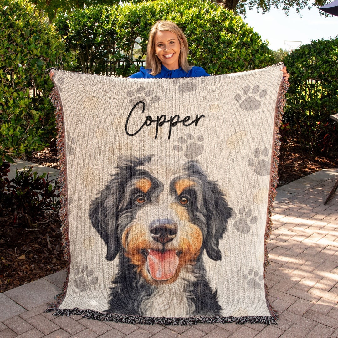 Custom Pet Photo Blanket, Name Custom Dog Blanket, Personalized