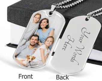 Custom Dog Tag Necklace for Him - Custom Picture Necklace - Christmas Personalized Gift For Men - Husband Gifts - Fathers Day Dad Gifts