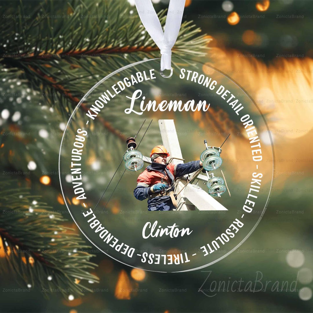 Personalized Lineman Acrylic Ornament, Custom Photo Lineman Christmas ...