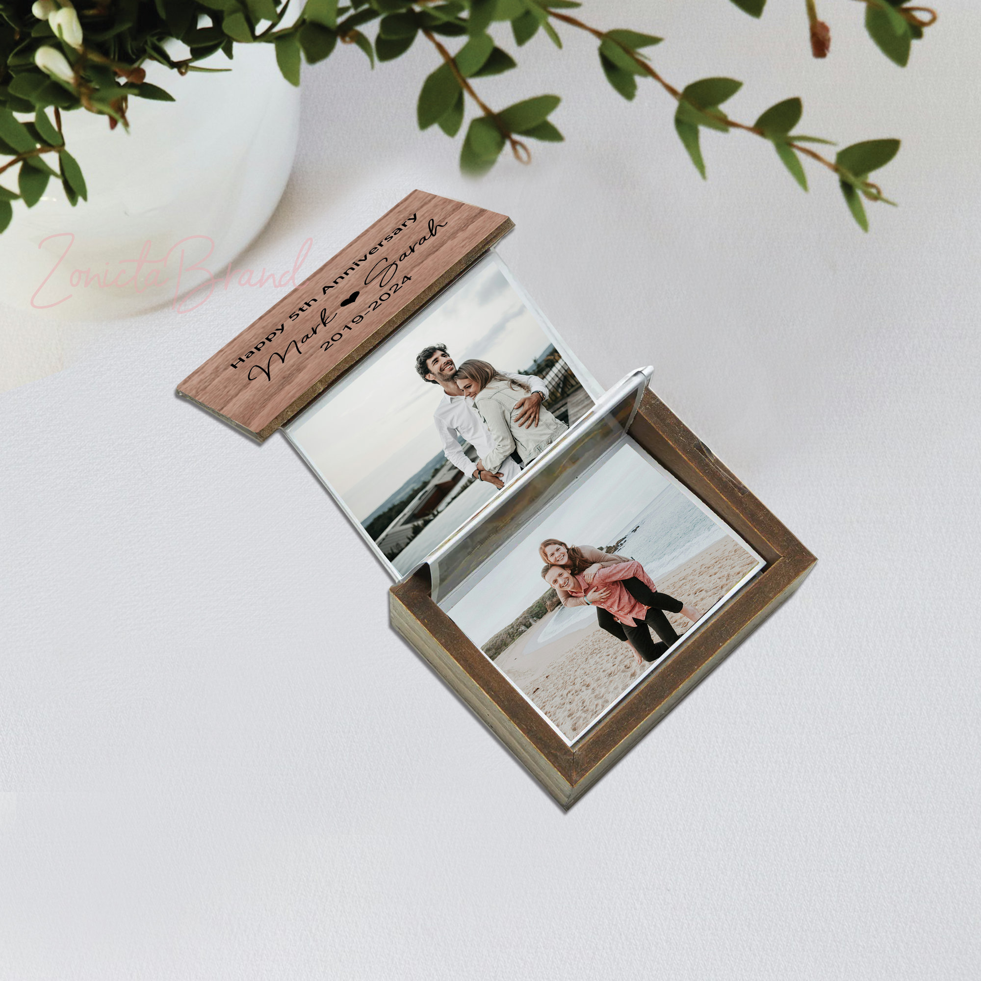 Wooden Photo Album Box, 5th Anniversary Wedding Memory Photo