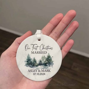 Stylish Script Our First Christmas Couple Red Ornament