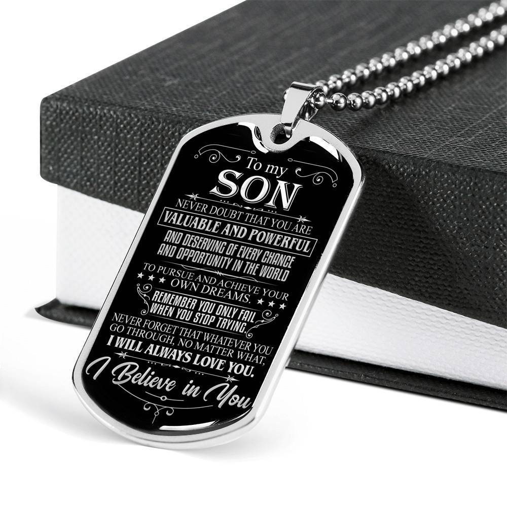 Mom to son dog tag necklace Clearance