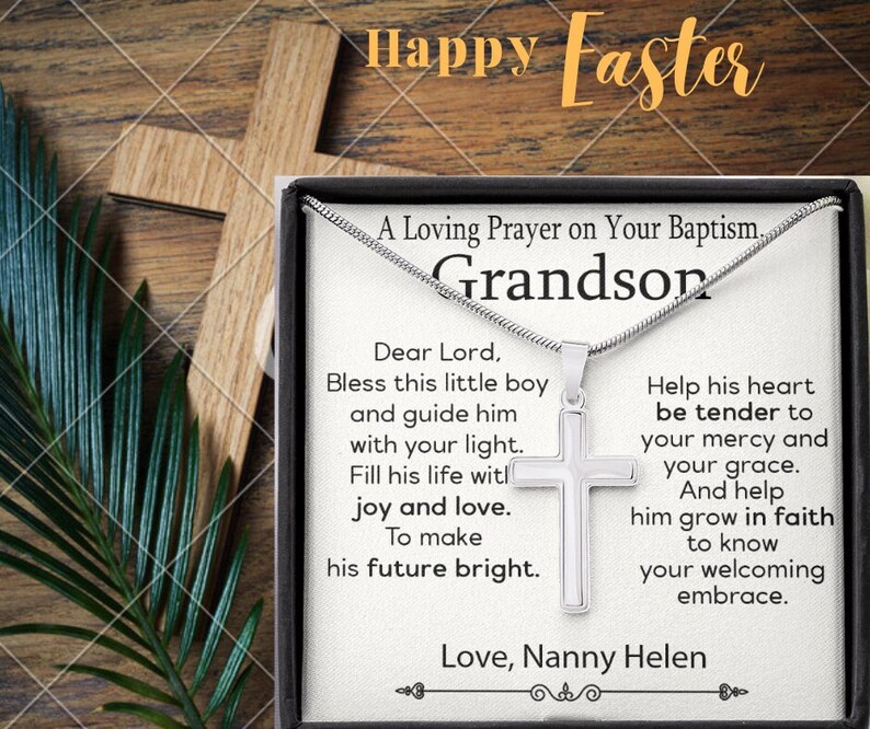 Grandson Baptism Gift Cross Jewelry Christening Gift for Etsy