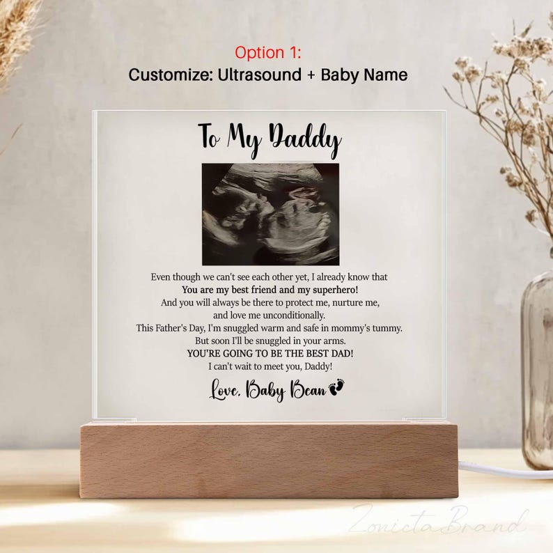 Personalized Plaque Gift for Daddy, Daddy To Be Gift from Bump, Ultrasound Photo Plaque for New Dad, Gift for New Dad, Fathers Day Gift Option 1