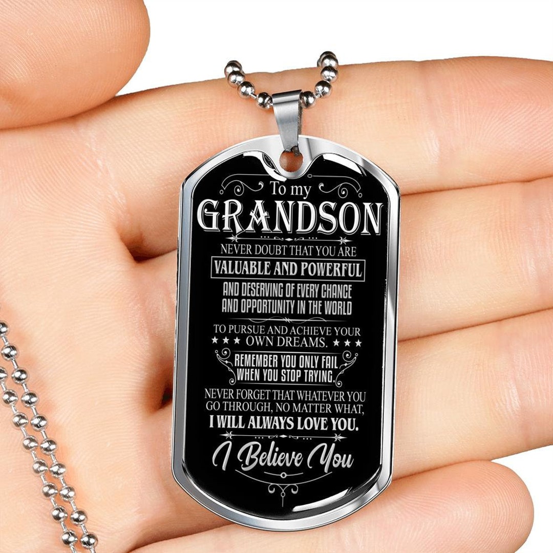 To My Grandson Necklace, Grandson Dog Tag Necklace, Gift for Grandson