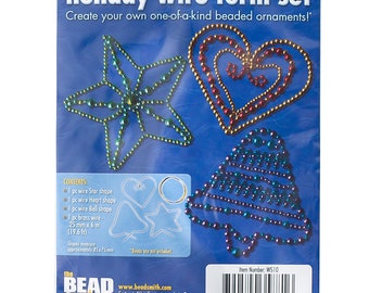 Wire Form Set Christmas Bead Decorations (Heart, Star & Bell) Plus 6m Wire