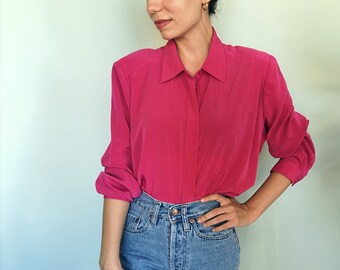 Fuchsia Pink Blouse With Floral Golden embroidered work with Boat Neckline